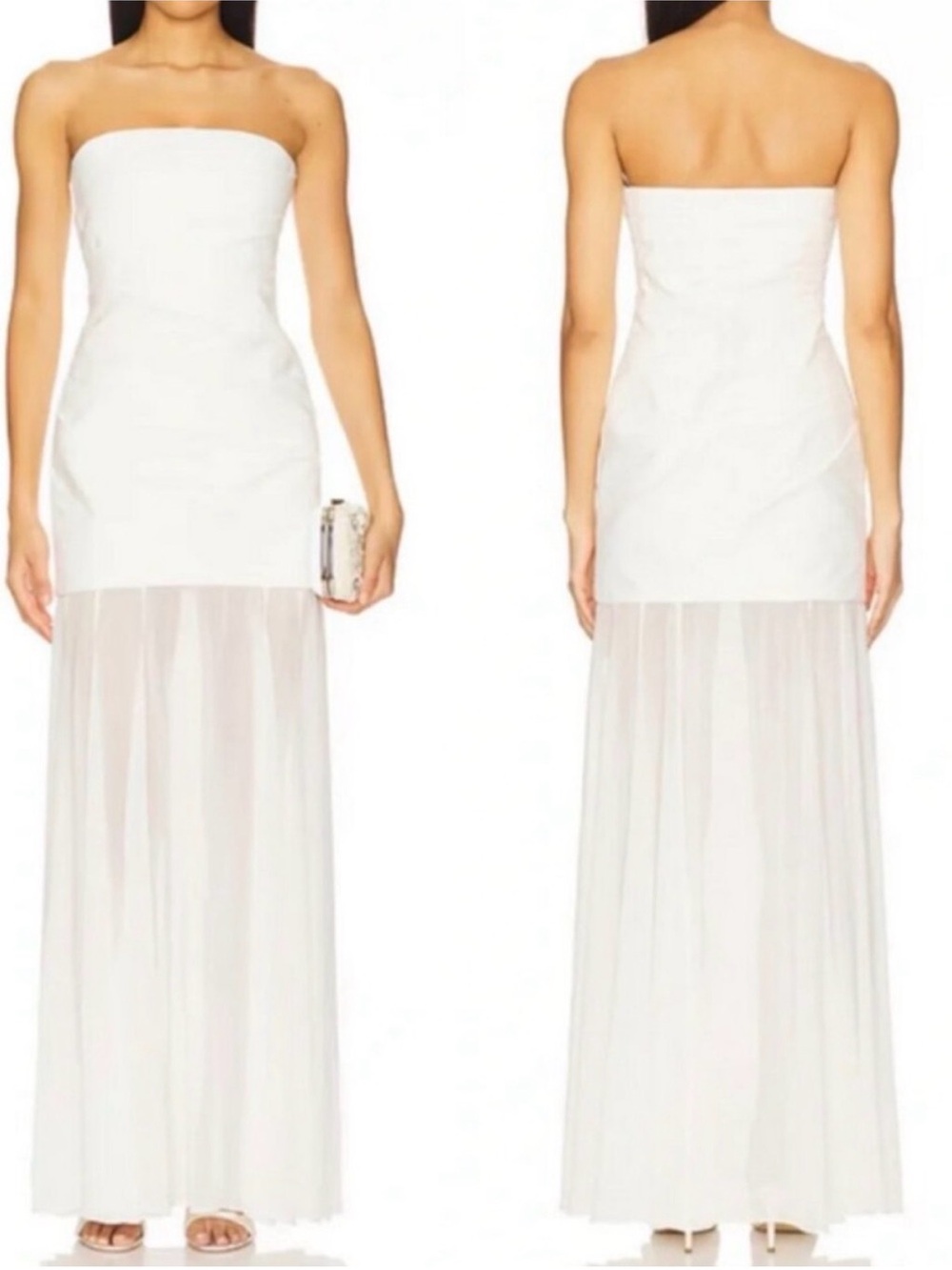 WeWoreWhat Strapless White Maxi Dress with Sheer Skirt Panel